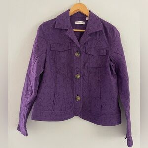 Coldwater Creek Purple Floral Textured Button Up Jacket